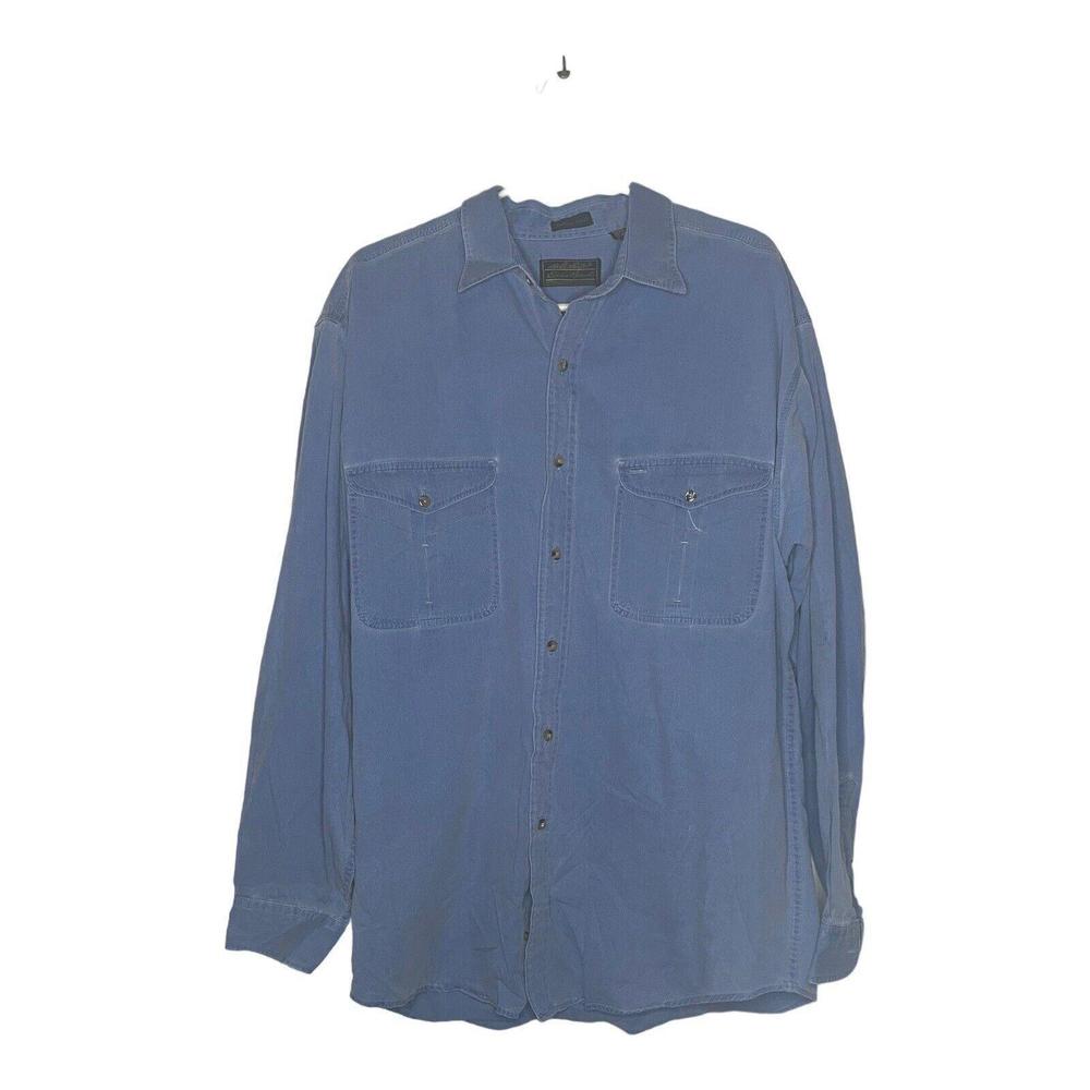 Vintage 80s Eddie Bauer Rufton Twill Long Sleeve Button Up Shirt Blue Men’s L